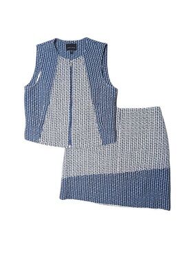 Judith & Charles Textured Structured Sleeveless Vest Skirt Set in Blue 8